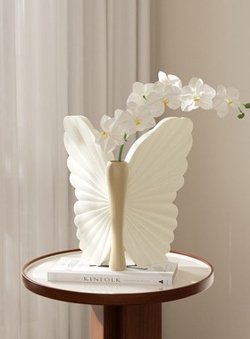 高级感简约艺术蝴蝶花瓶摆件轻奢中古姹寂风客厅玄关柜边几装饰品