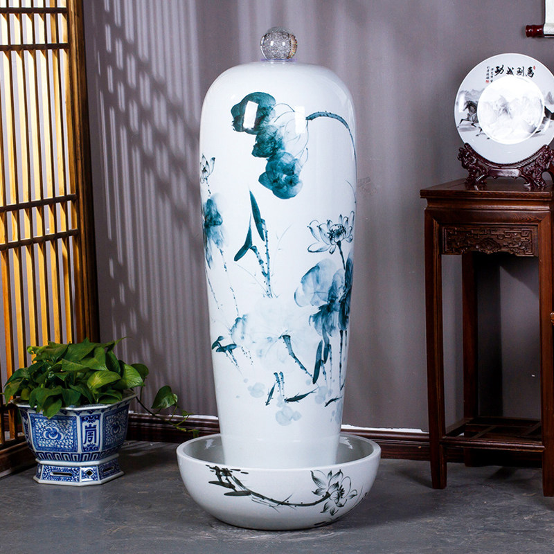 客厅鸿运当头落地喷水花瓶山水加湿器循环水陶瓷流水摆件涌泉陶罐,淘宝优惠券,粉丝福利购,淘宝优惠卷