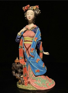 石湾公仔陶瓷四大美人仕女摆件林伟东大师特色客厅玄关电视柜装饰