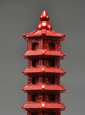 红色木质九层文昌塔摆件实木雕刻9层13层木头办公室书桌装饰工艺