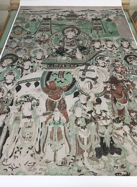 敦煌壁画彩绘文殊普贤菩萨经变图高清微喷装饰画线稿临摹学习装裱