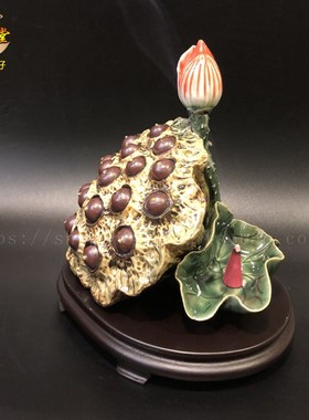 石湾陶瓷公仔装饰品喜庆家居客厅电视柜莲蓬莲子摆U件乔迁结婚送