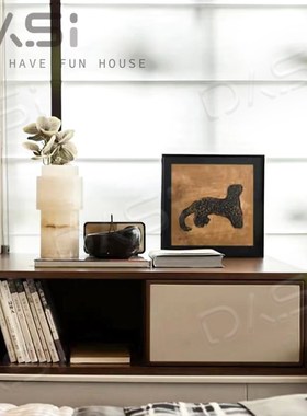 样板间复古风装饰画大理石花器茶几烛台铜书柜陈列几何人物石膏像