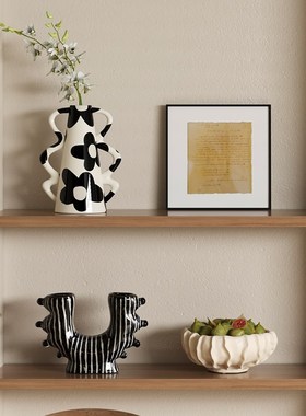 侘寂风几何环形摆件创意艺术民族风涂鸦手绘花瓶样板间客厅装饰品