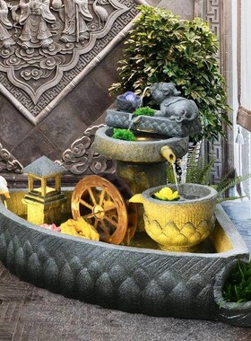 石墨假山流水喷泉室内玄关办公室店铺景观装饰循环水落地鱼池摆件