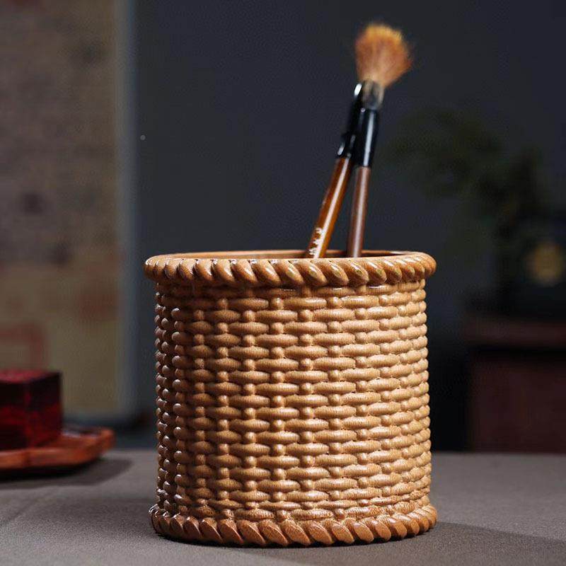 金丝竹木质竹编笔筒古风办公品桌92毛意笔筒收纳桶工创艺摆件,淘宝优惠券,粉丝福利购,淘宝优惠卷