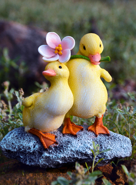 创意可爱鸭子摆件树脂仿真动物微景观多肉水培盆花园水池造景装饰