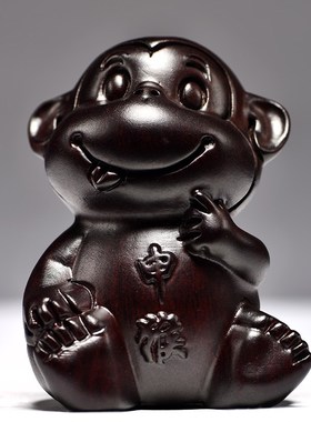 黑檀木雕十二生肖摆件全套实木质鼠牛虎兔龙蛇马羊猴鸡狗猪工艺品