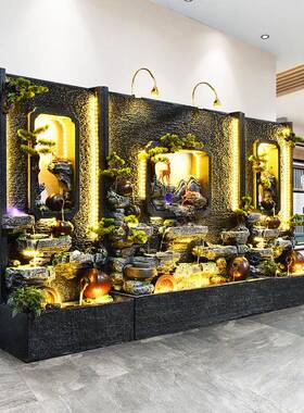 水酒幕墙流水屏风QBL客假办山喷泉店庭院景厅观招财公室落地装饰