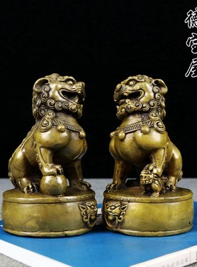 古典铜狮子摆件一对小号踩鼓狮子家居门口厅创意装饰摆设中式复古