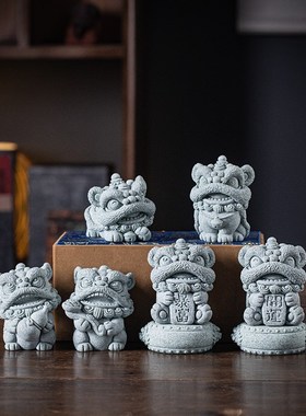 创意东方萌醒狮茶宠摆件可爱治愈系小狮子鱼缸盆栽造景桌面装饰品