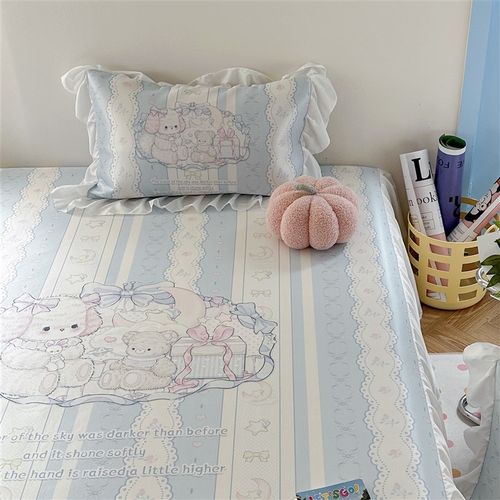 可爱少女公主风凉感夏日冰丝凉席三件套床裙款夏季空调软席可机洗 - 图0