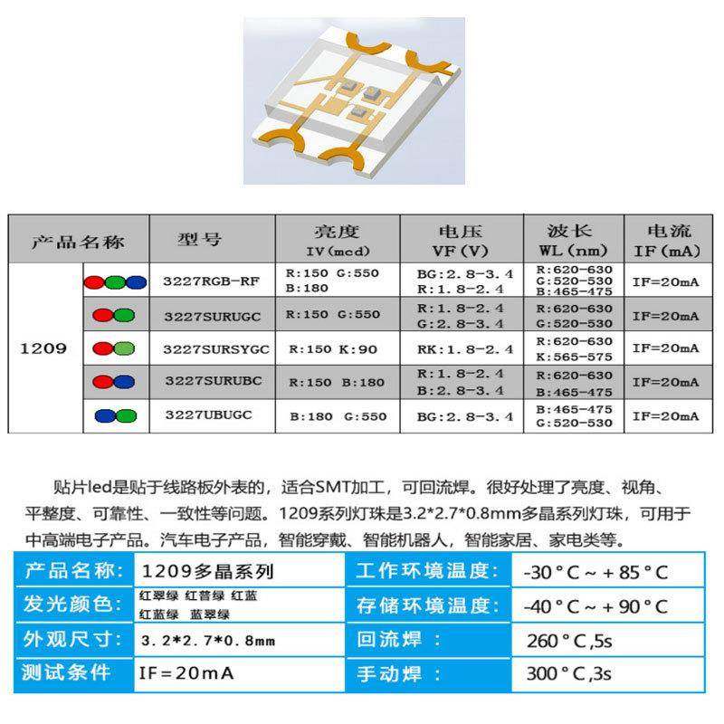 1209RGB共阳贴片式LED灯珠 高亮全彩发光指示二极管LED贴片三色灯,淘宝优惠券,粉丝福利购,淘宝优惠卷