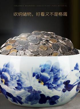 景德镇陶瓷器半手绘青花瓷鱼缸储物缸水浅乌龟缸荷花客厅装饰摆件