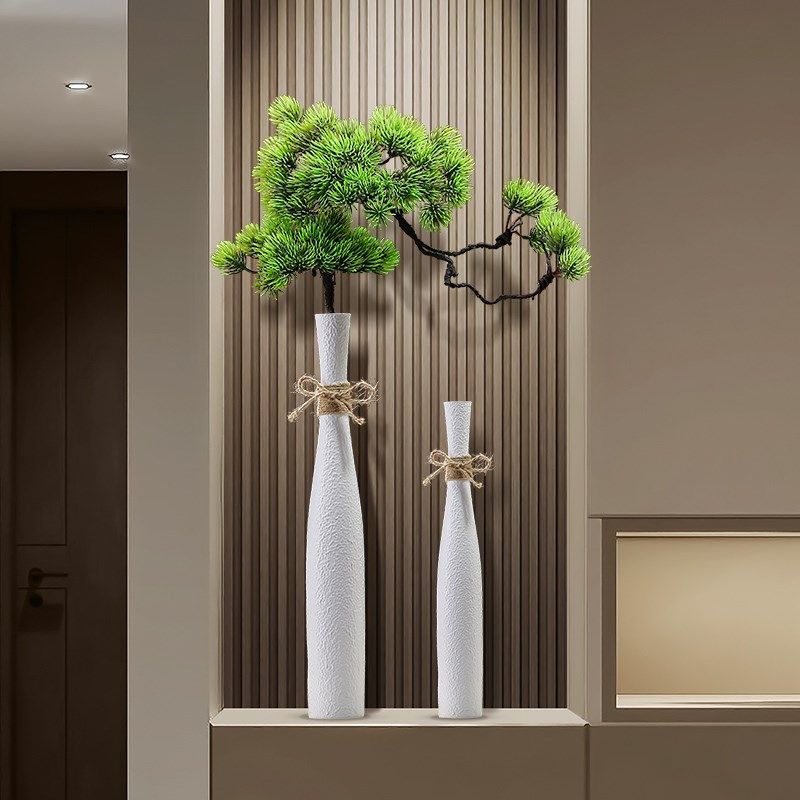 细长花瓶入户玄关电视柜壁龛摆件迎客松高级感客厅插花落地装饰品,淘宝优惠券,粉丝福利购,淘宝优惠卷