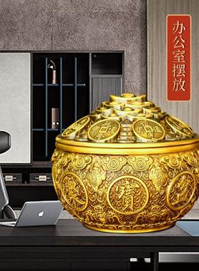 纯聚宝盆送金件蟾摆带盖客厅店铺铜装饰品存钱罐GUW开业礼黄铜米