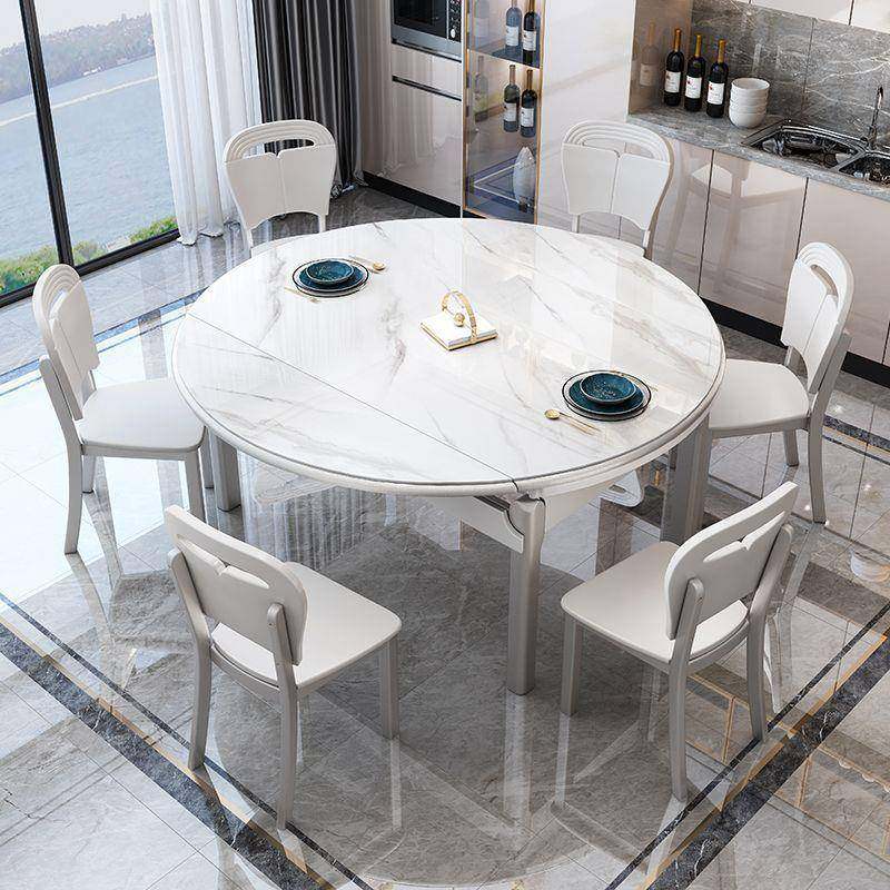 轻奢餐桌椅组合伸缩折叠现代简约小户型可变圆桌家用桌子实木岩板,淘宝优惠券,粉丝福利购,淘宝优惠卷