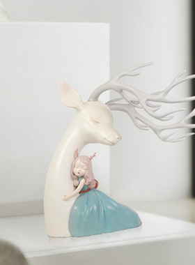白夜童话祥鹿依赖现代室内家居创意艺术摆件装饰小雕塑节日礼品