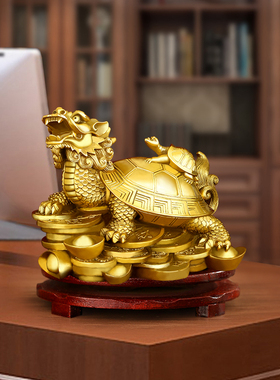 铜龙龟摆件纯黄铜家居手把工艺品金钱龟头母子办公室件龟小龙八卦