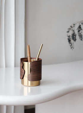 虚室杂陈新款现代创意实木摆件客厅物笔筒书房置盒手工收纳办公