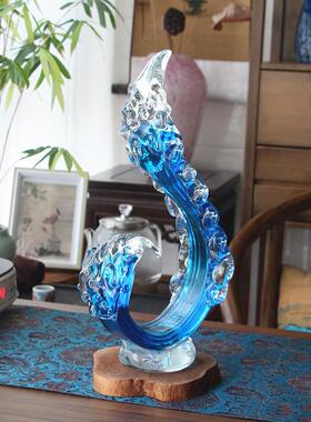 创意摆件淄博琉璃风生水起海浪客厅书房装饰抽象手工艺品装饰礼品