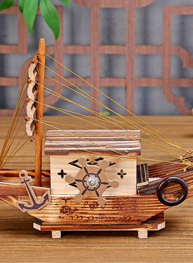 中国复古风格木质渔船小船儿一帆顺风办公室装饰品创意八音盒摆件