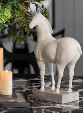 新中白式复古白马雕塑摆件家居饰品色客马厅店酒电视柜FQG装饰礼