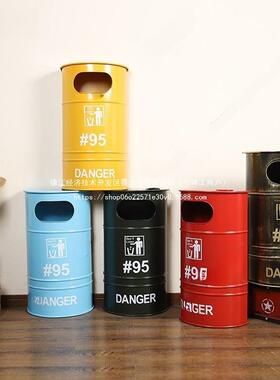 收纳金属落工艺品欧美地摆汽件油ZMzwHGaS桶装饰实铁艺垃圾桶工业