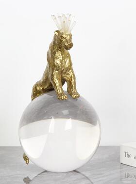 金KF-M149豹子水晶球酒柜装饰品现摆件代玄轻奢关隔断钱柜办公室