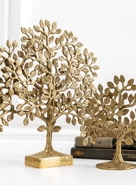 印度进口手工黄铜招财树摆件乔迁礼物吉祥发财树工艺品摇钱树烛台