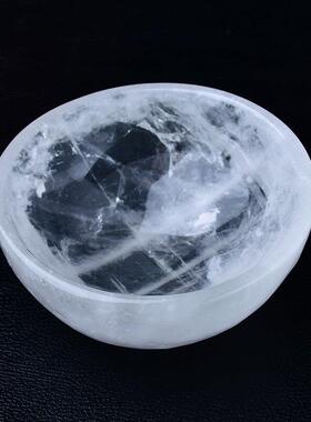 天然白水晶碗摆件 消磁碗聚宝盆收藏把玩水晶碗居家饰品