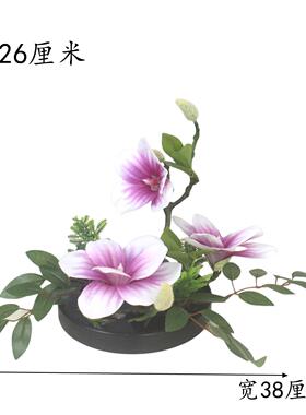 新中式圆餐桌摆花转盘中间装饰花客厅假花摆件花艺客房盆景花柜台
