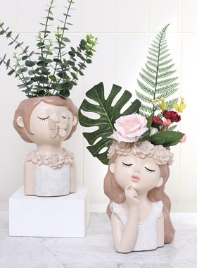 仙女花盆女孩花盆 欧式家居桌面绿植多肉花盆 树脂创意装饰园艺