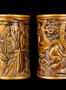 卓好 仿古铜笔筒摆件 浮雕款铜笔筒摆件之羲之爱鹅