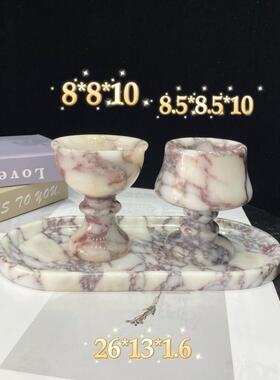 法式浪漫客天然大理台石花瓶烛托NKH盘厅餐厅样房复古氛围法式摆