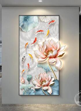 九鱼图玄关装饰轻奢门入户正对画墙高端111LPXF-挂画现廊代走过道