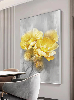 花开富贵金色牡丹油画玄关客厅餐厅高级感挂画沙发卧室床头装饰画