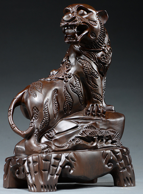 黑檀木雕老虎摆件实木十二生肖上山木虎家居客厅办公装饰工艺礼品