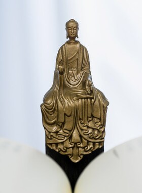 简修行西方三圣佛像阿弥陀佛像纯黄铜坐像随身本命佛禅意中式装饰