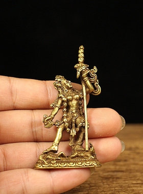 仿古纯铜空行母佛像摆件藏传密宗佛像狮面空行母黄铜随身小佛像