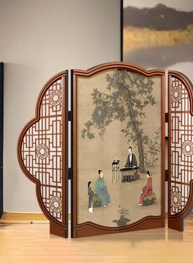 中古风客厅桌面边柜装饰摆件装饰画高级感玄关柜可折叠屏风摆画