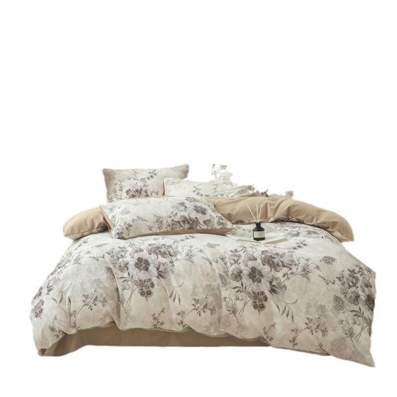 全棉磨毛简约风印花四件套亲肤裸睡床品复古纯棉碎花床单款套件,淘宝优惠券,粉丝福利购,淘宝优惠卷