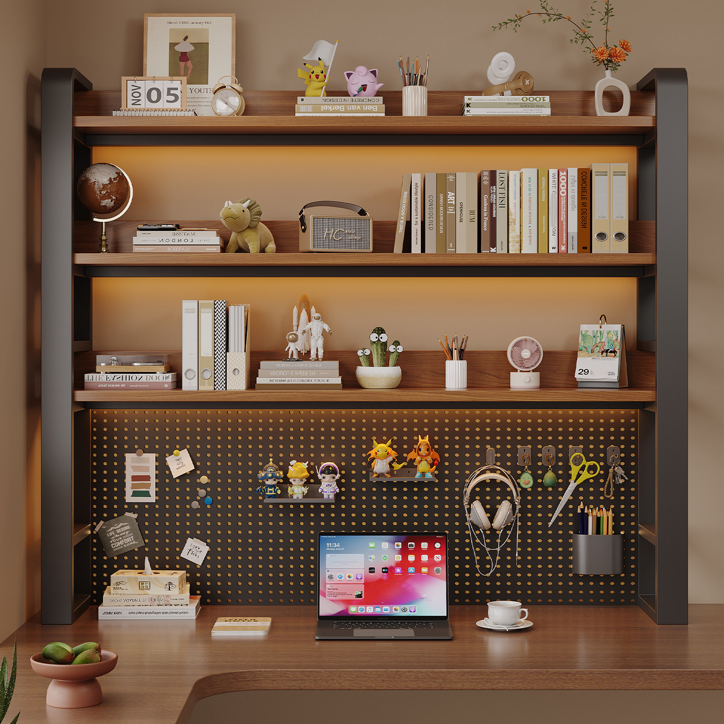 Desktop hole board multi-layer vertical storage bookshelf