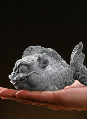 创意青砂石中式龙鱼精品茶宠摆件家居客厅鱼缸造景桌面镇纸装饰品
