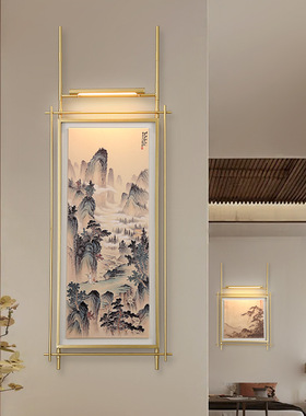 立体画酒店复古铜金属支架灯光挂画玄关墙壁饰吊杆铁艺术装置抽象