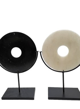 新中式禅意天然石材客厅酒柜玄关软售楼处酒店样板间白色玉璧摆件