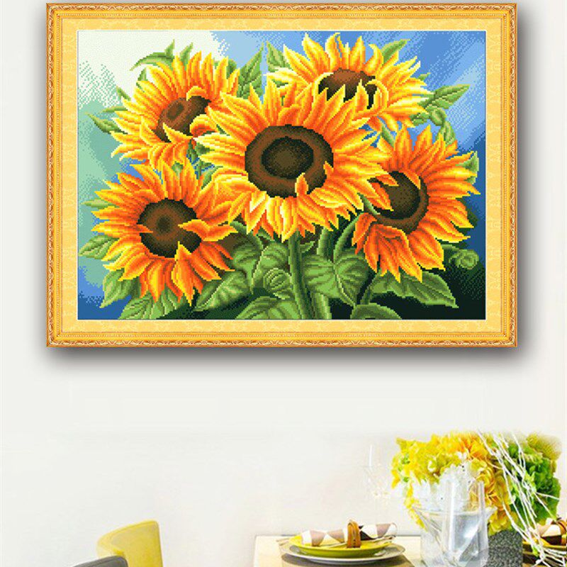 2023新款线绣十字绣成品纯手工向日葵满绣机绣客厅卧室餐厅大小幅,淘宝优惠券,粉丝福利购,淘宝优惠卷