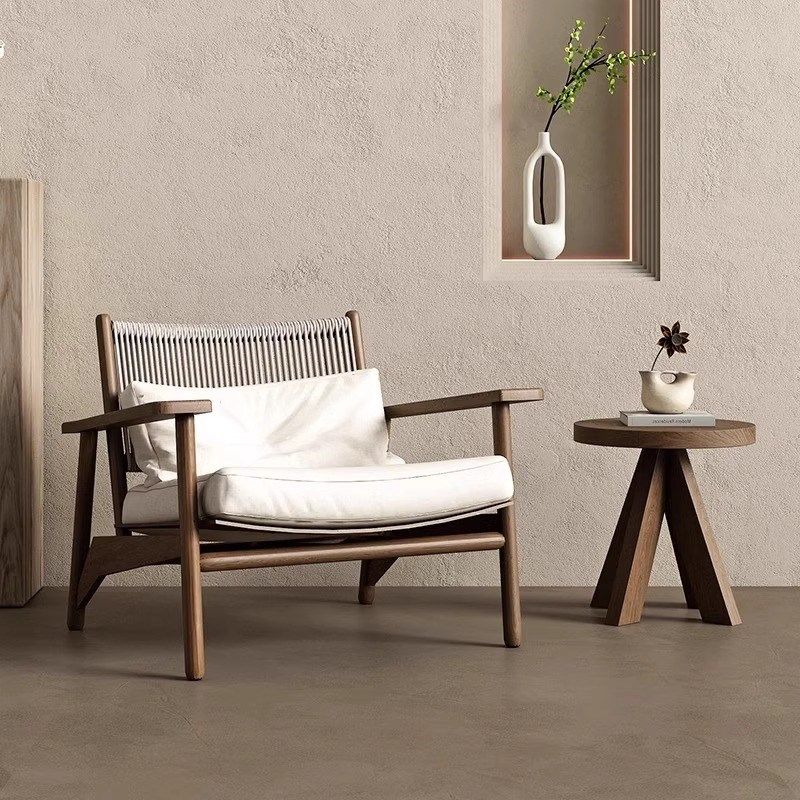 户外沙发椅绳编侘寂风单人藤椅防水阳台花园民宿庭院实木防腐家具,淘宝优惠券,粉丝福利购,淘宝优惠卷