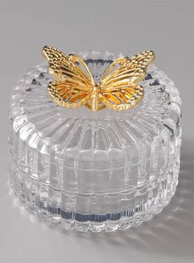 家用玻璃创牙签筒装饰签棉筒意玻璃带盖蝶蝴装饰1可拆卸客厅摆件