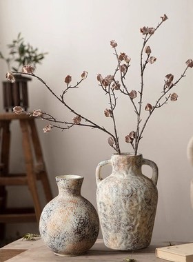 陶瓷花瓶复古侘寂风民宿装饰品中古粗陶艺术插花花器家居摆件